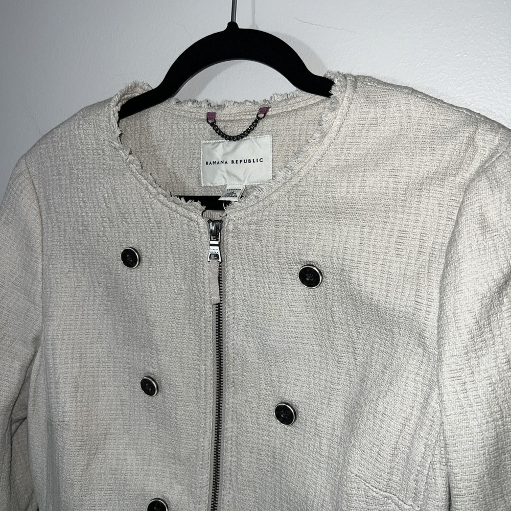 Banana‎ Republic Womens Cream Tweed Peplum Style Blazer With Stretch Size 14 EUC - Picture 2 of 16